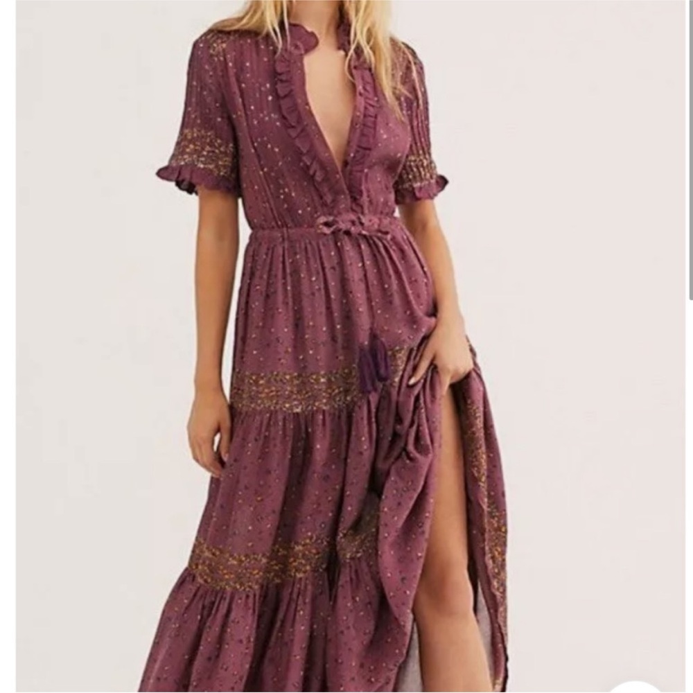 Free People Rare Feelings Long Floral Dress in Mauve
